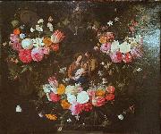 Jan Van Kessel, Garland of Flowers with the Holy Family